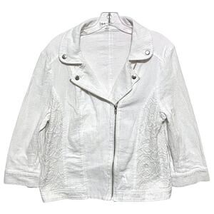 John Paul Richard Embroidered Floral Zip Jacket Womens L Chic Moto Quiet Luxury